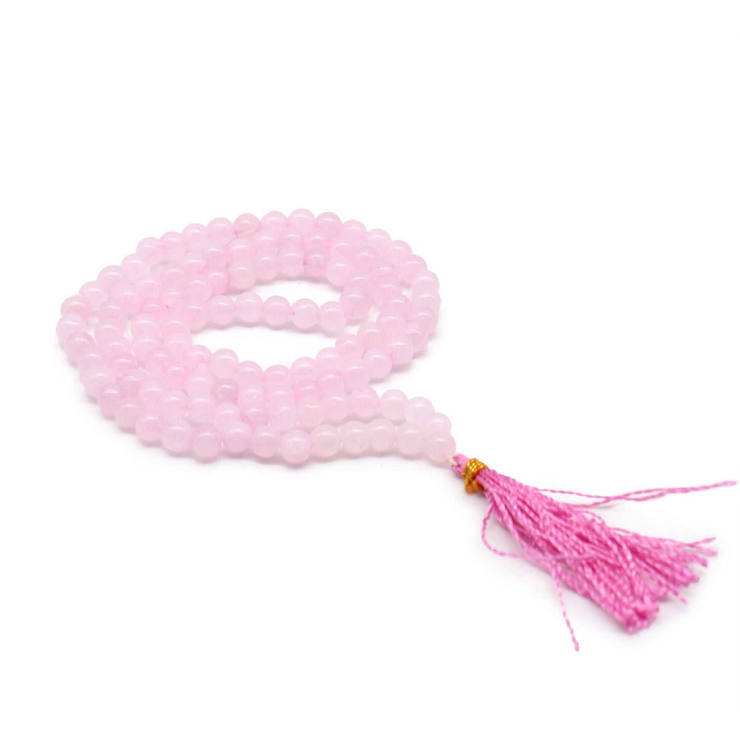 Polished 108 Bead Mala - Rose Quartz featuring soft pink tone and gentle translucence - Positive Faith Hope Love