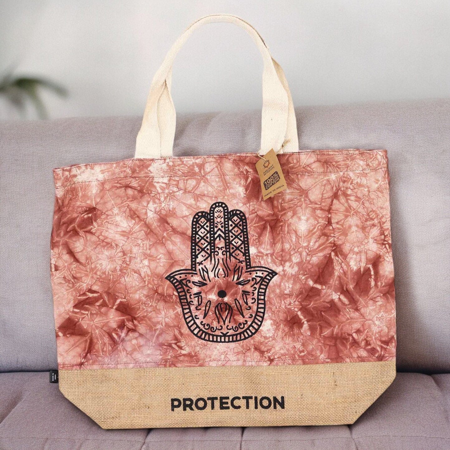 Polished All Natural Bag Terracotta Stonewash Hamsa Protection featuring natural patterning and unique variations - Positive Faith Hope Love