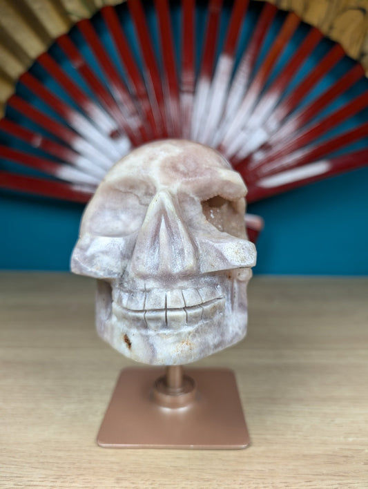 Natural Amethyst Druzy Skull on Rotating Stand 1150g featuring rich purple colour and natural clarity - Positive Faith Hope Love