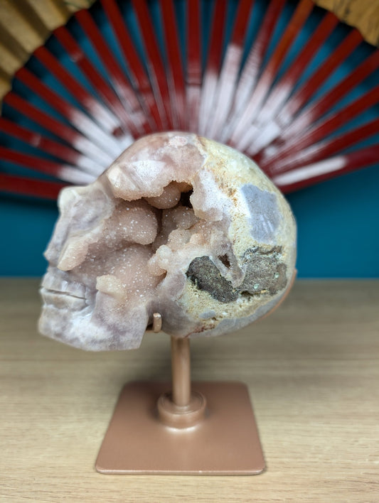 Natural Amethyst Druzy Skull On Rotating Stand 1150G featuring rich purple colour and natural clarity - Positive Faith Hope Love