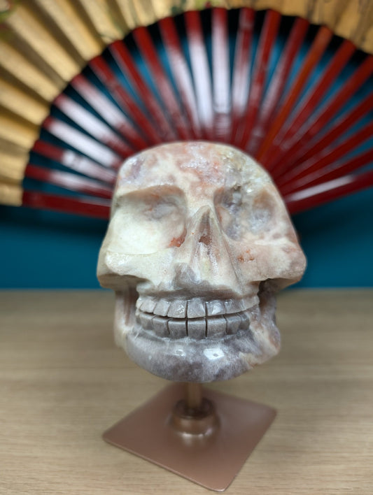 Natural Amethyst Druzy Skull on Rotating Stand 1300g featuring rich purple colour and natural clarity - Positive Faith Hope Love