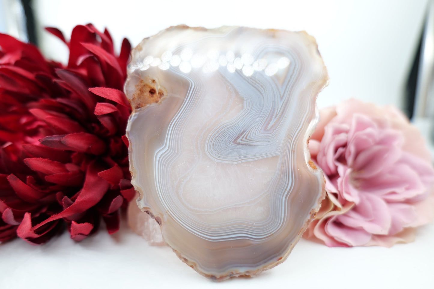 Polished Banded Fortification Agate Slice (150g) featuring banded patterns and glossy finish - Positive Faith Hope Love