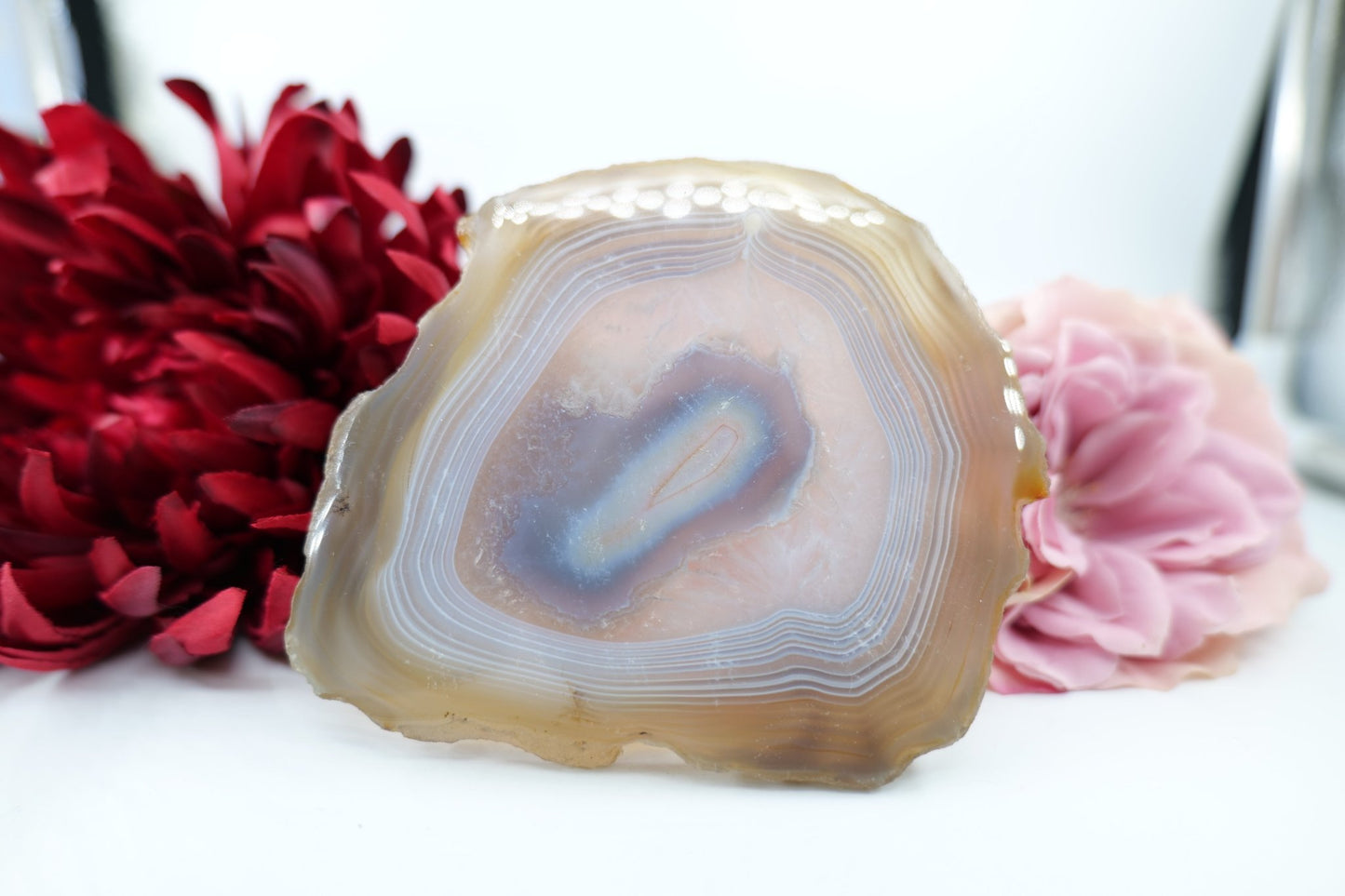 Polished Banded Fortification Agate Slice (190g) featuring banded patterns and glossy finish - Positive Faith Hope Love