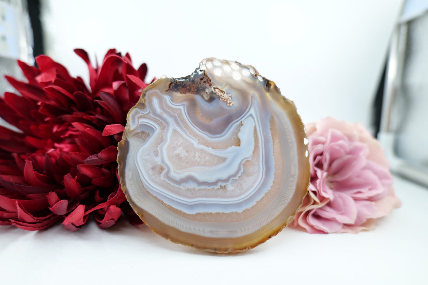 Polished Banded Fortification Agate Slice (205g) featuring banded patterns and glossy finish - Positive Faith Hope Love