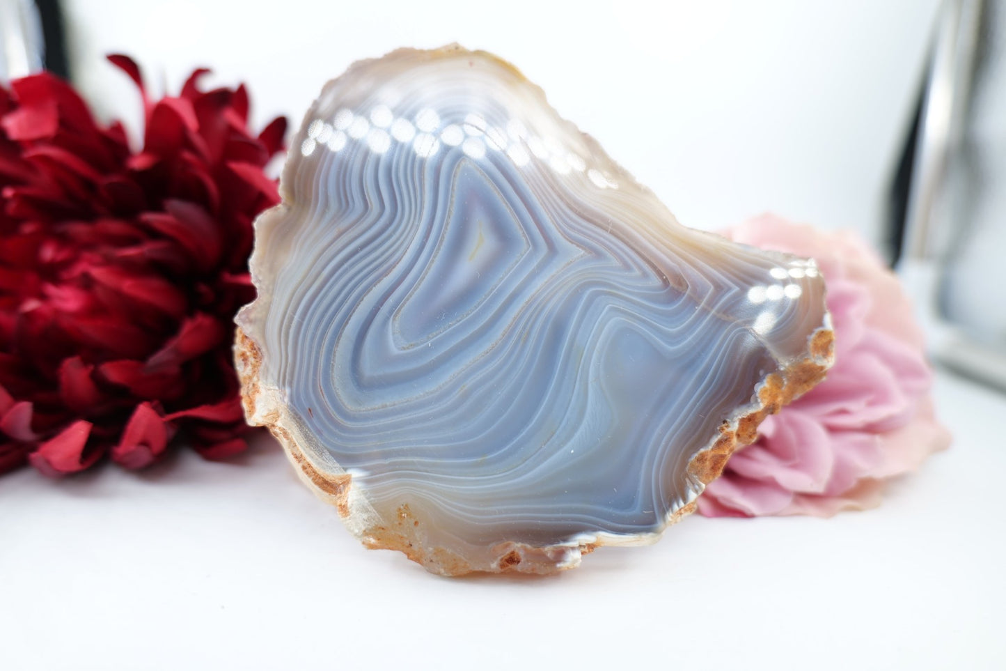 Polished Banded Fortification Agate Slice (270g) featuring banded patterns and glossy finish - Positive Faith Hope Love