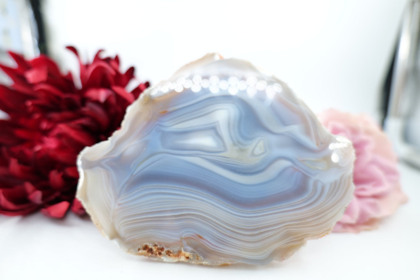 Polished Banded Fortification Agate Slice (305g) featuring banded patterns and glossy finish - Positive Faith Hope Love