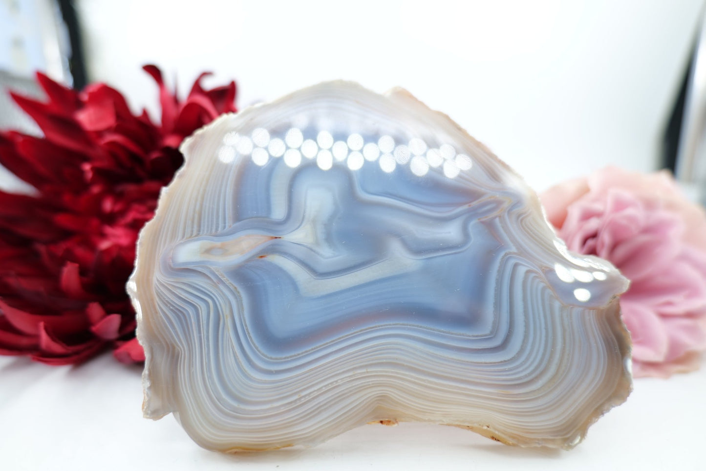 Polished Banded Fortification Agate Slice (320g) featuring banded patterns and glossy finish - Positive Faith Hope Love
