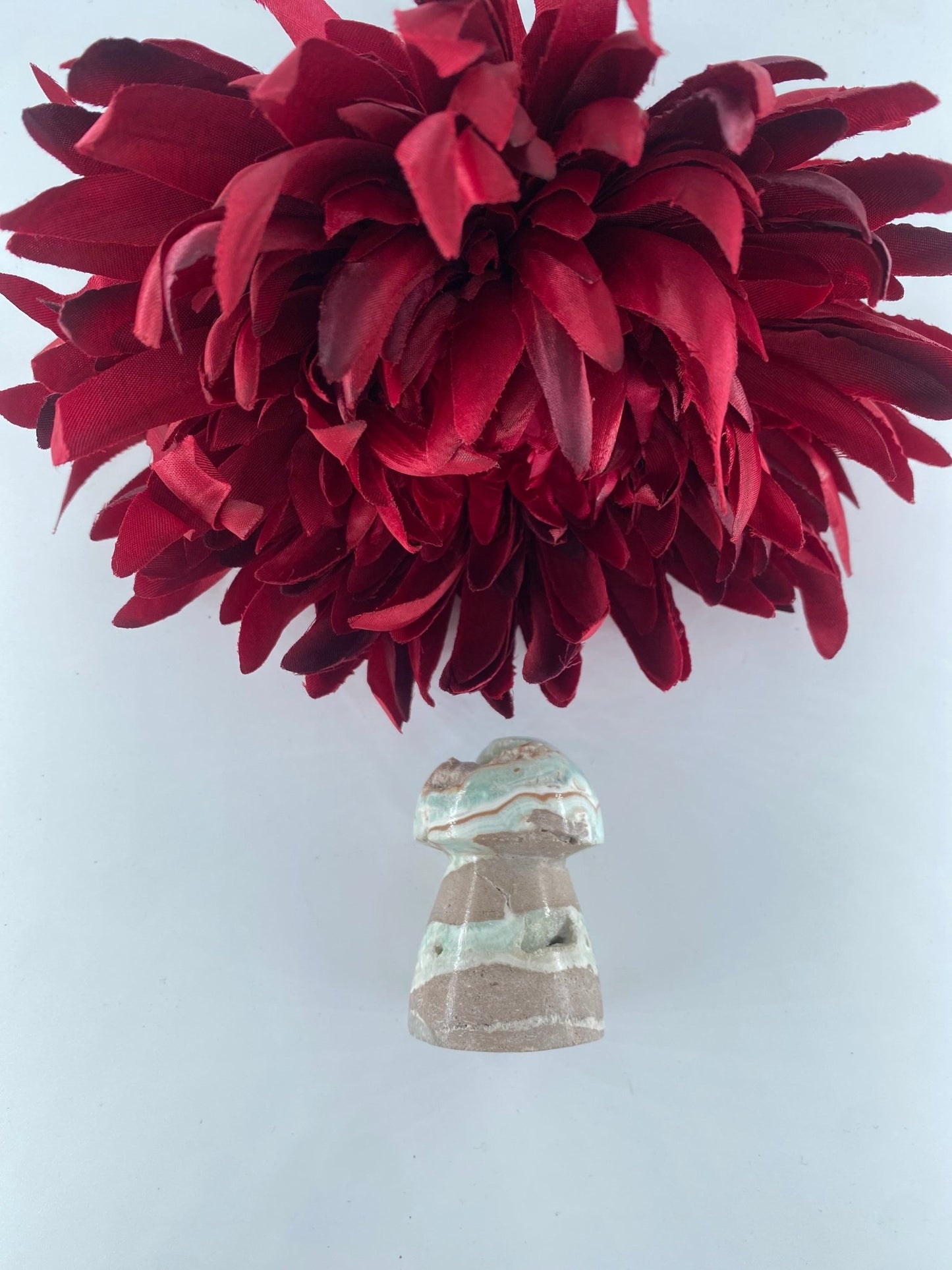 Polished Blue Aragonite Mushroom featuring pale aqua tone with silky texture - Positive Faith Hope Love