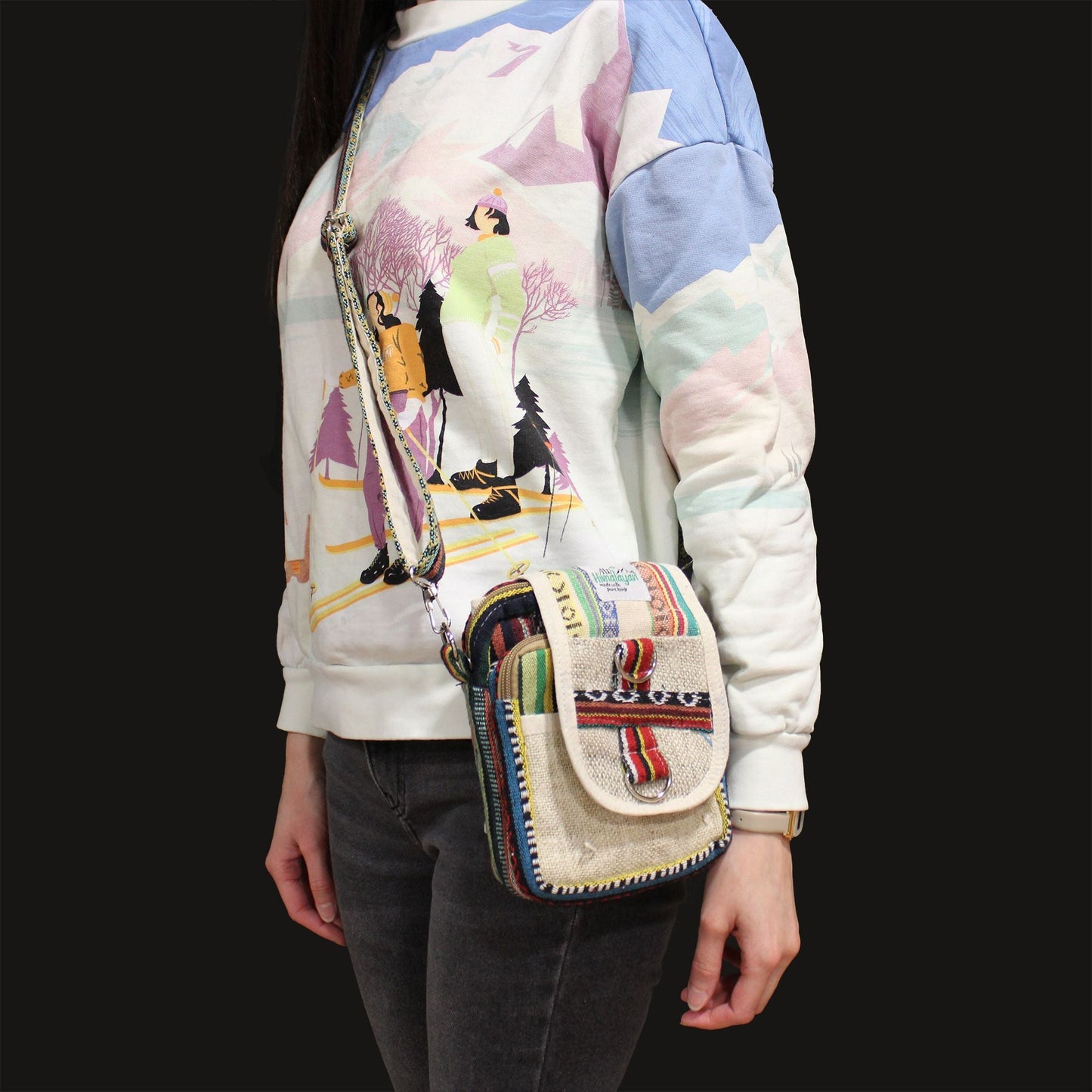 Polished Body Cross Natural Hemp Jhari Travel Bag featuring natural patterning and unique variations - Positive Faith Hope Love