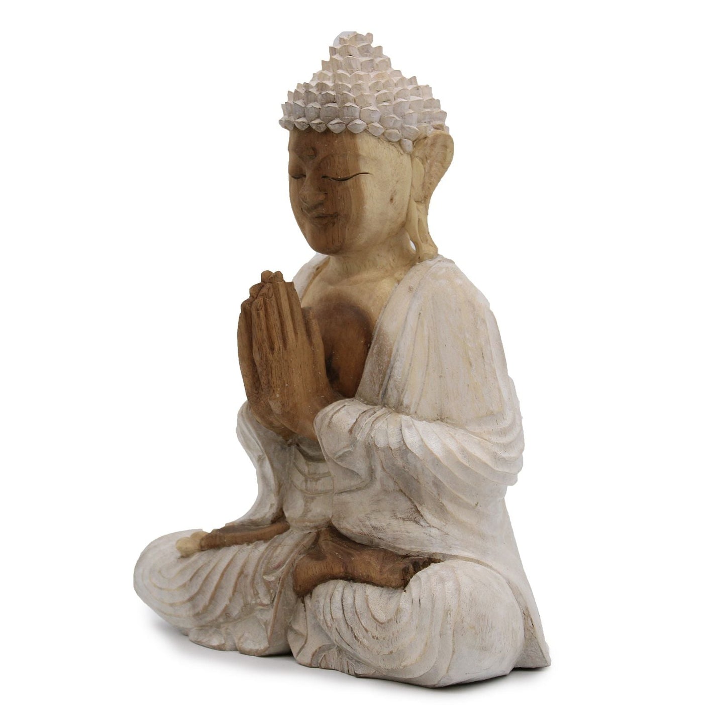 Polished Buddha Statue Whitewash 30Cm Welcome featuring natural patterning and unique variations - Positive Faith Hope Love