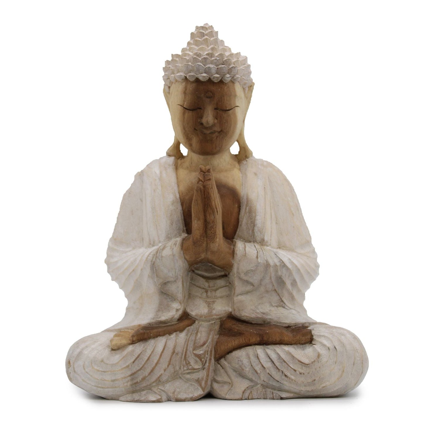 Polished Buddha Statue Whitewash - 30cm Welcome featuring natural patterning and unique variations - Positive Faith Hope Love