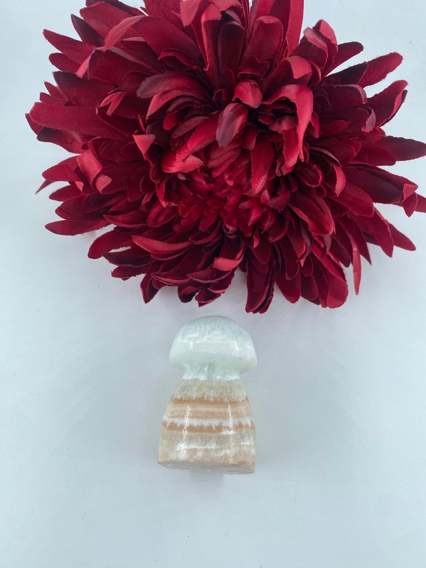 Polished Caribbean Calcite Mushroom featuring soft translucent tone and gentle sheen - Positive Faith Hope Love