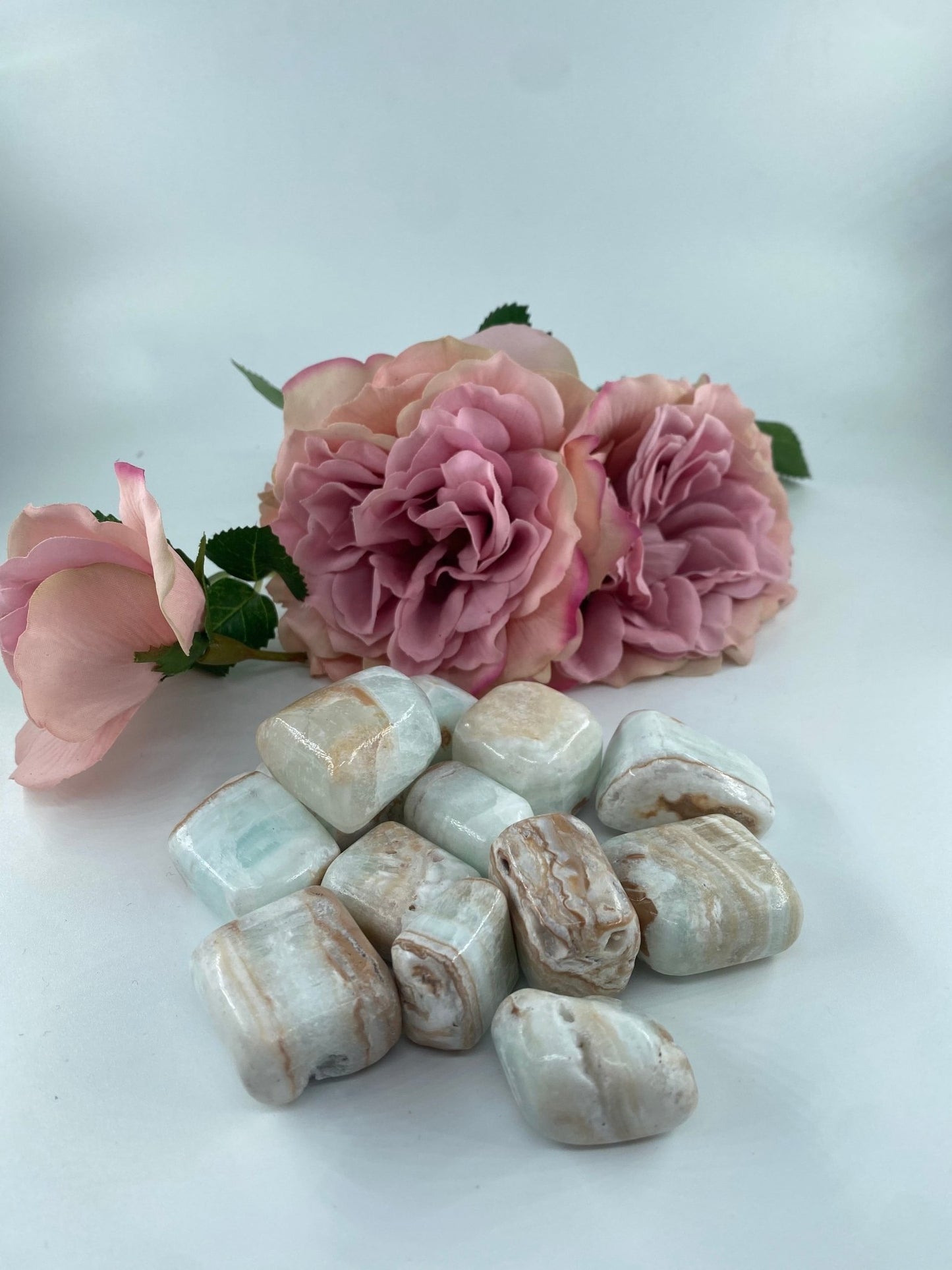 Polished Caribbean Calcite - Tumble Stone featuring soft translucent tone and gentle sheen - Positive Faith Hope Love