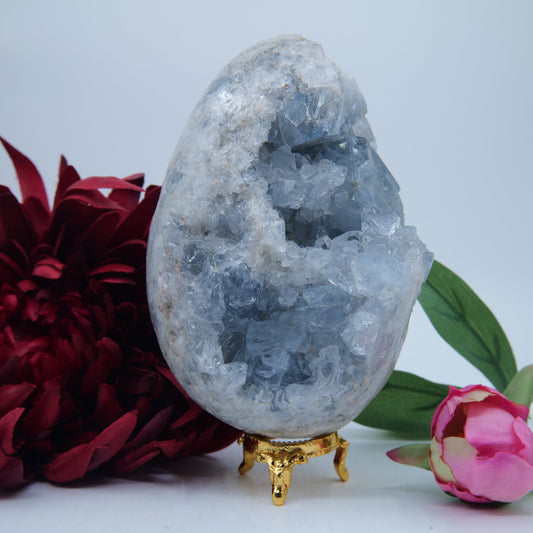 Polished Celestite Crystal Egg 1874g featuring pale sky-blue tone and soft translucence - Positive Faith Hope Love