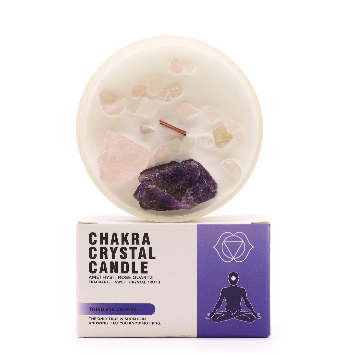 Polished Chakra Crystal Candle - Third Eye Chakra featuring natural patterning and unique variations - Positive Faith Hope Love
