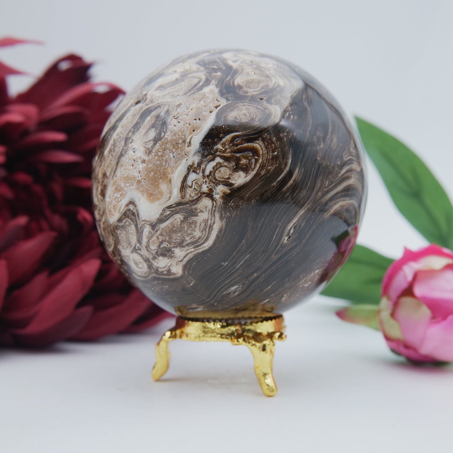 Chocolate Calcite Sphere — 670 g (80 mm) - Positive Faith Hope Love