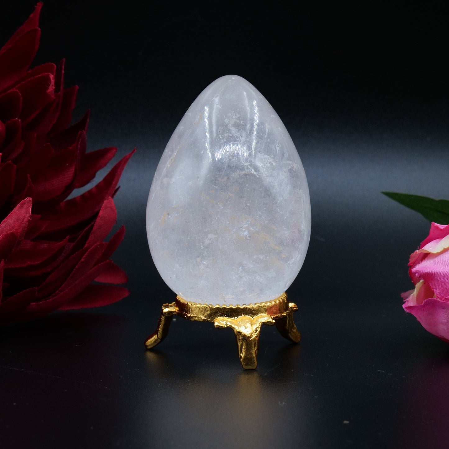 Polished Clear Quartz Egg 163g featuring clear transparency and light-catching facets - Positive Faith Hope Love