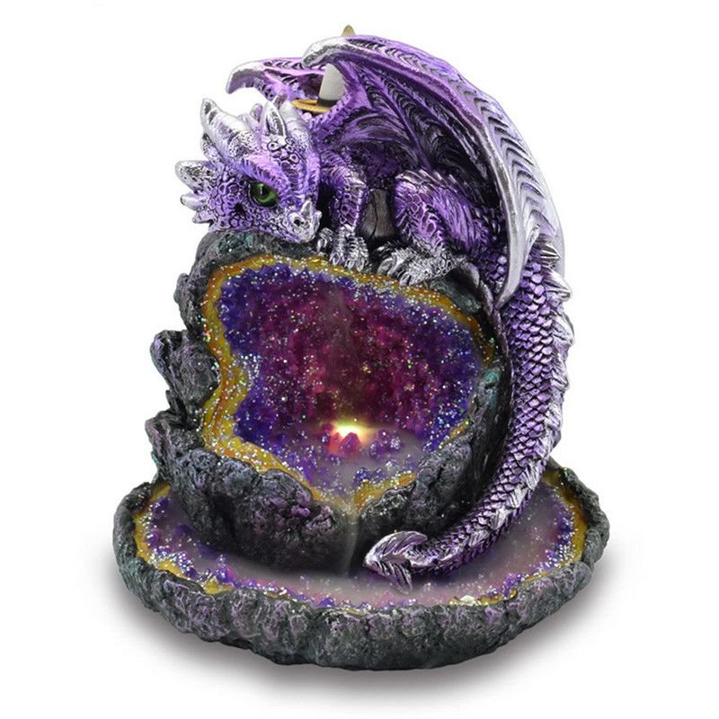 Polished Crystal Cave Purple Dragon LED Backflow Incense Burner featuring natural patterning and unique variations - Positive Faith Hope Love