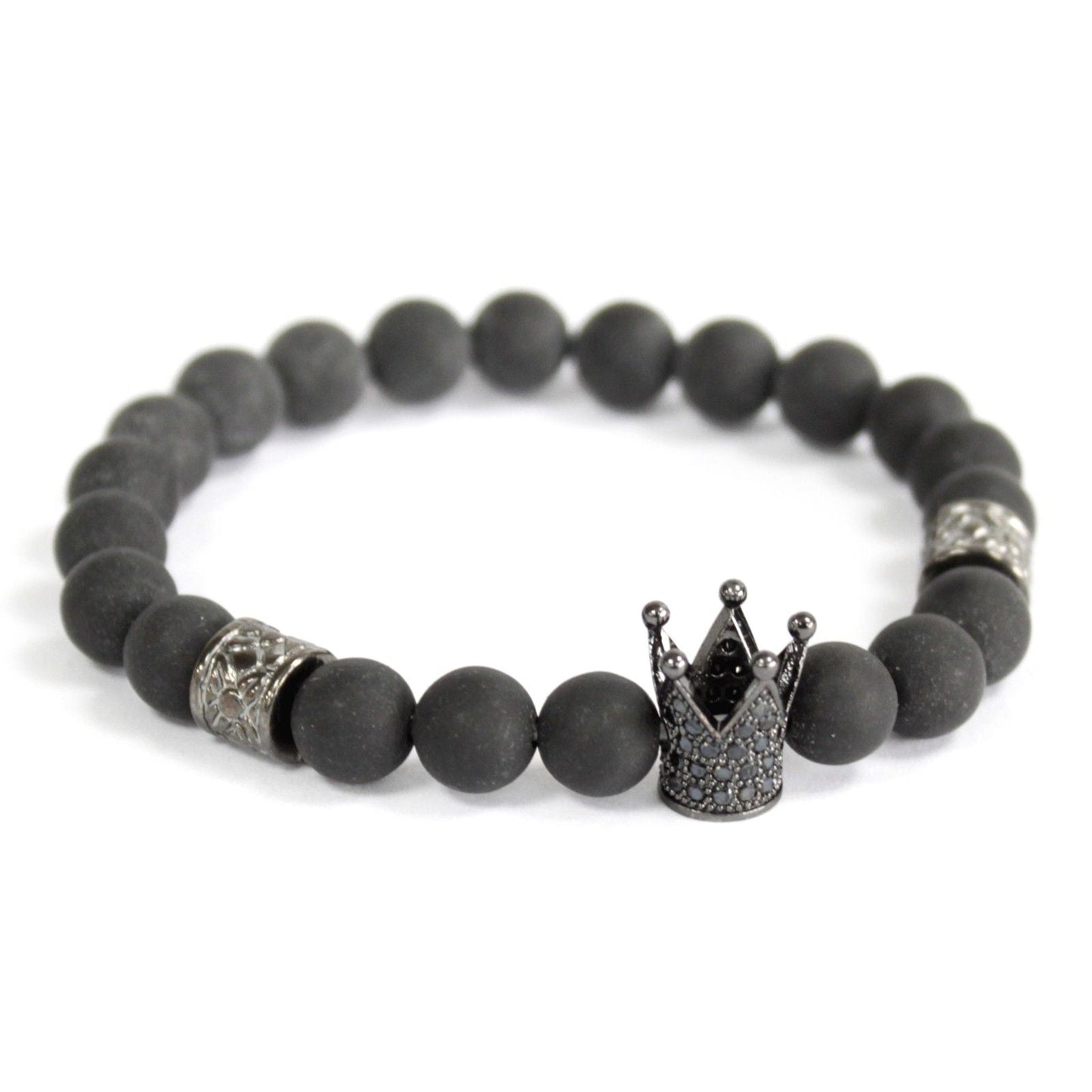 Polished Crystal Crown / Black Agate - Gemstone Bracelet featuring banded patterns and glossy finish - Positive Faith Hope Love