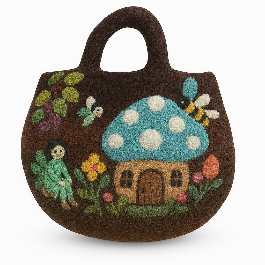 Polished Fairy Garden Felted Bag featuring natural patterning and unique variations - Positive Faith Hope Love