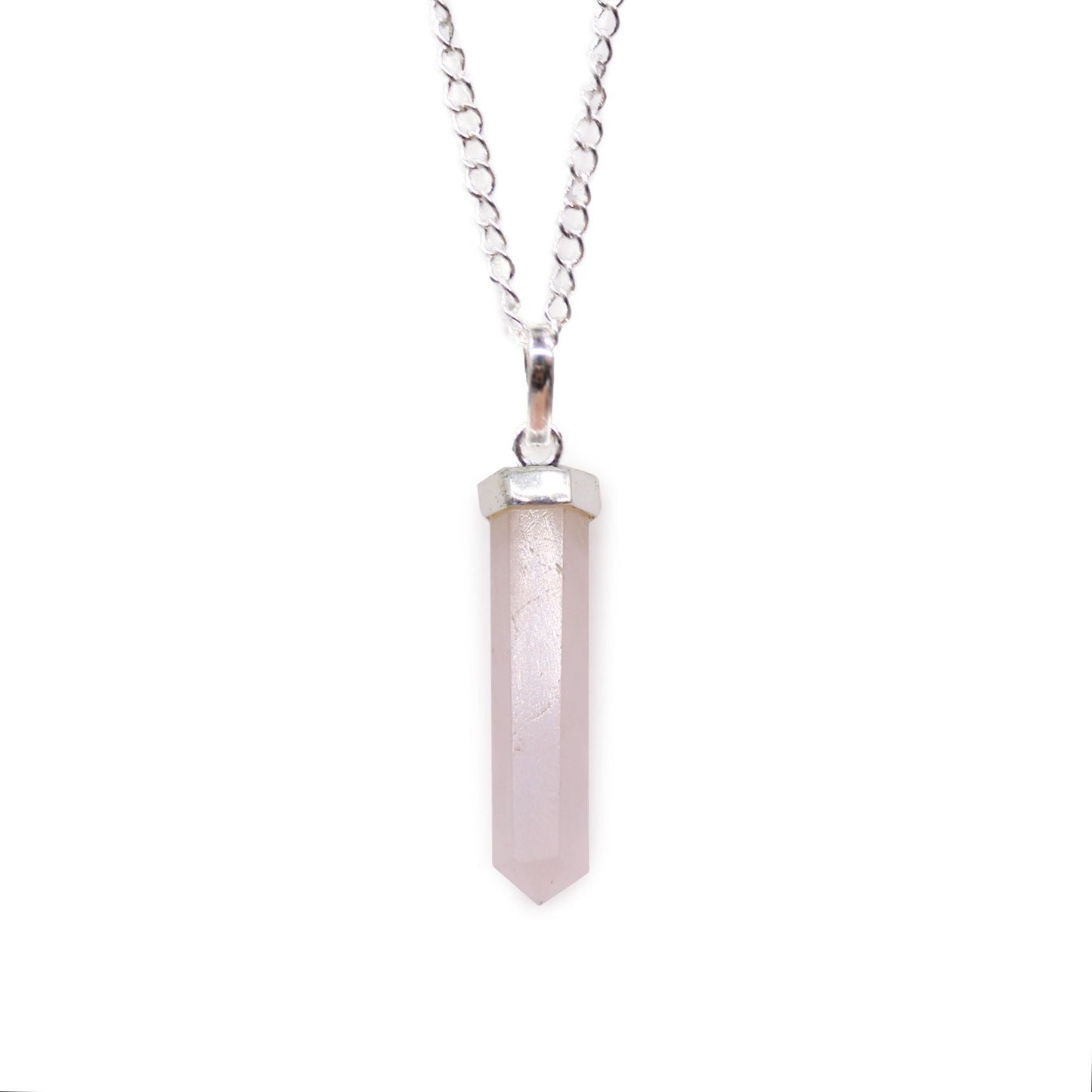 Polished Gemstone Classic Point Pendant Rose Quartz featuring soft pink tone and gentle translucence - Positive Faith Hope Love