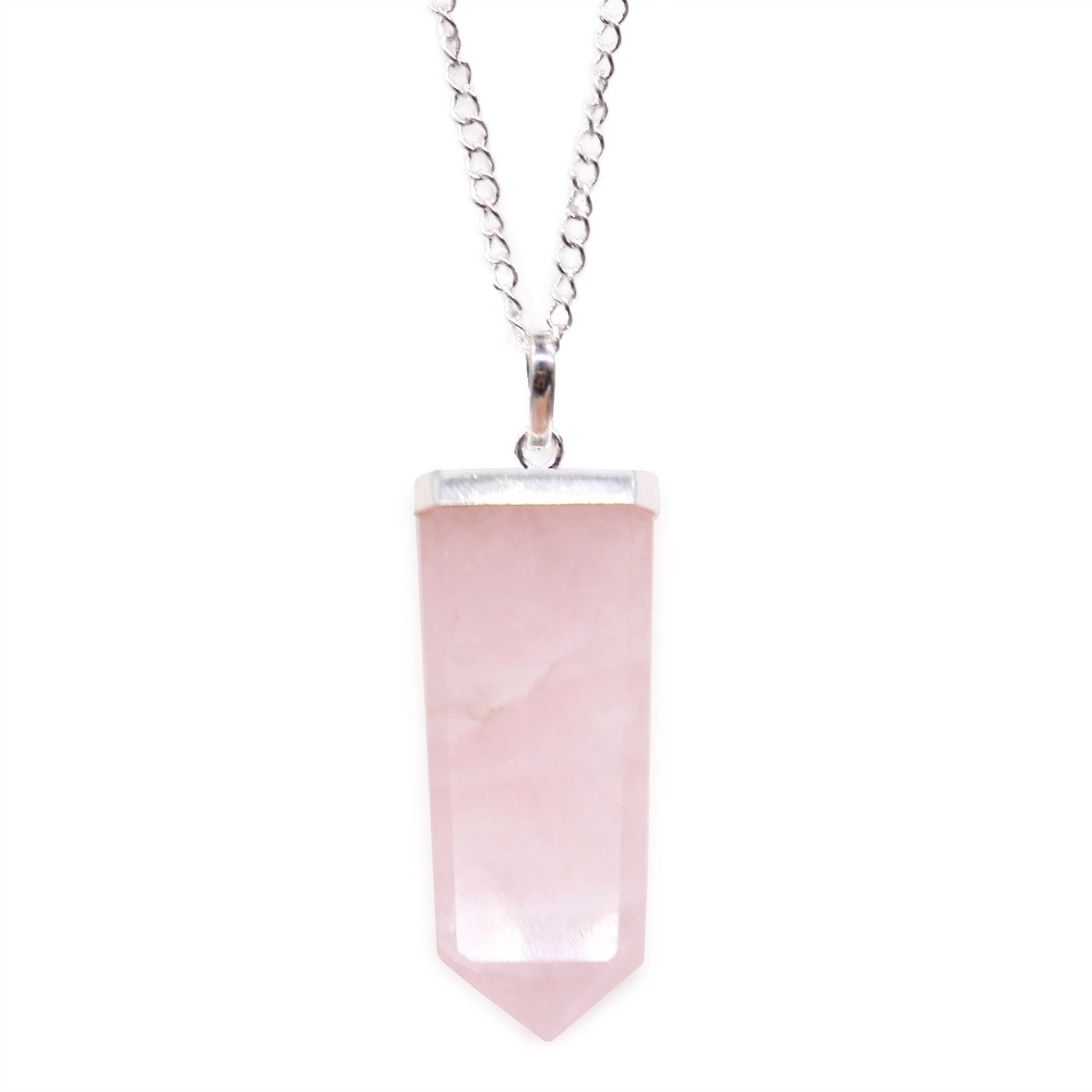 Polished Gemstone Flat Pencil Pendant Rose Quartz 1 featuring soft pink tone and gentle translucence - Positive Faith Hope Love