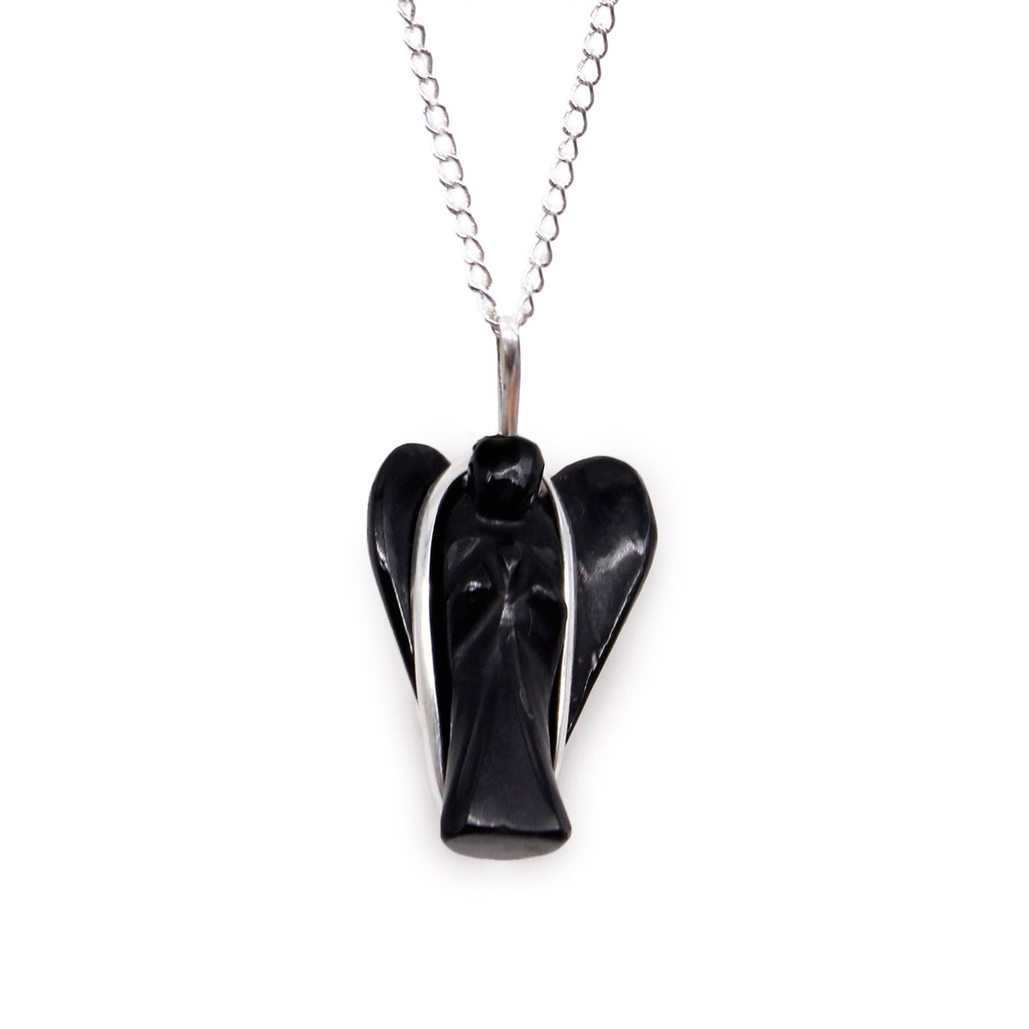 Polished Gemstone Guardian Angel Pendant Black Agate featuring banded patterns and glossy finish - Positive Faith Hope Love