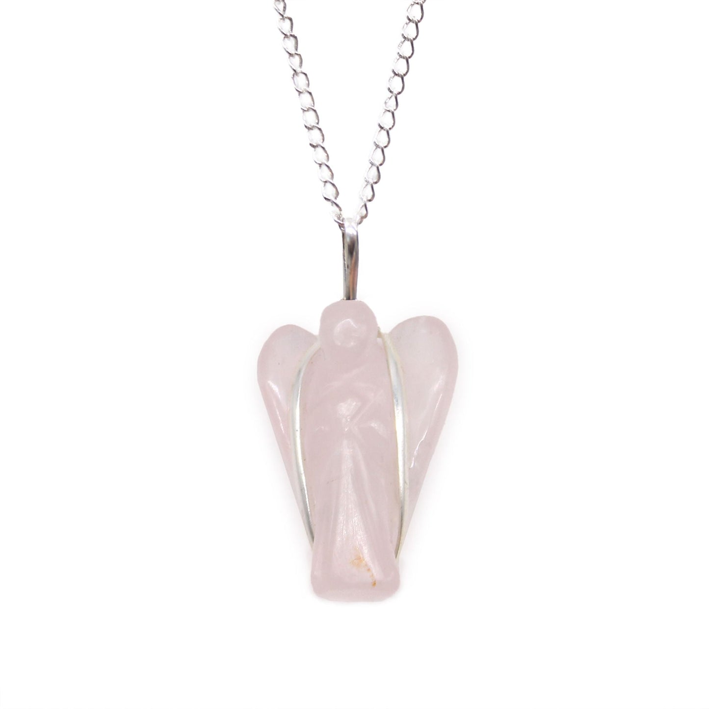 Polished Gemstone Guardian Angel Pendant Rose Quartz featuring soft pink tone and gentle translucence - Positive Faith Hope Love