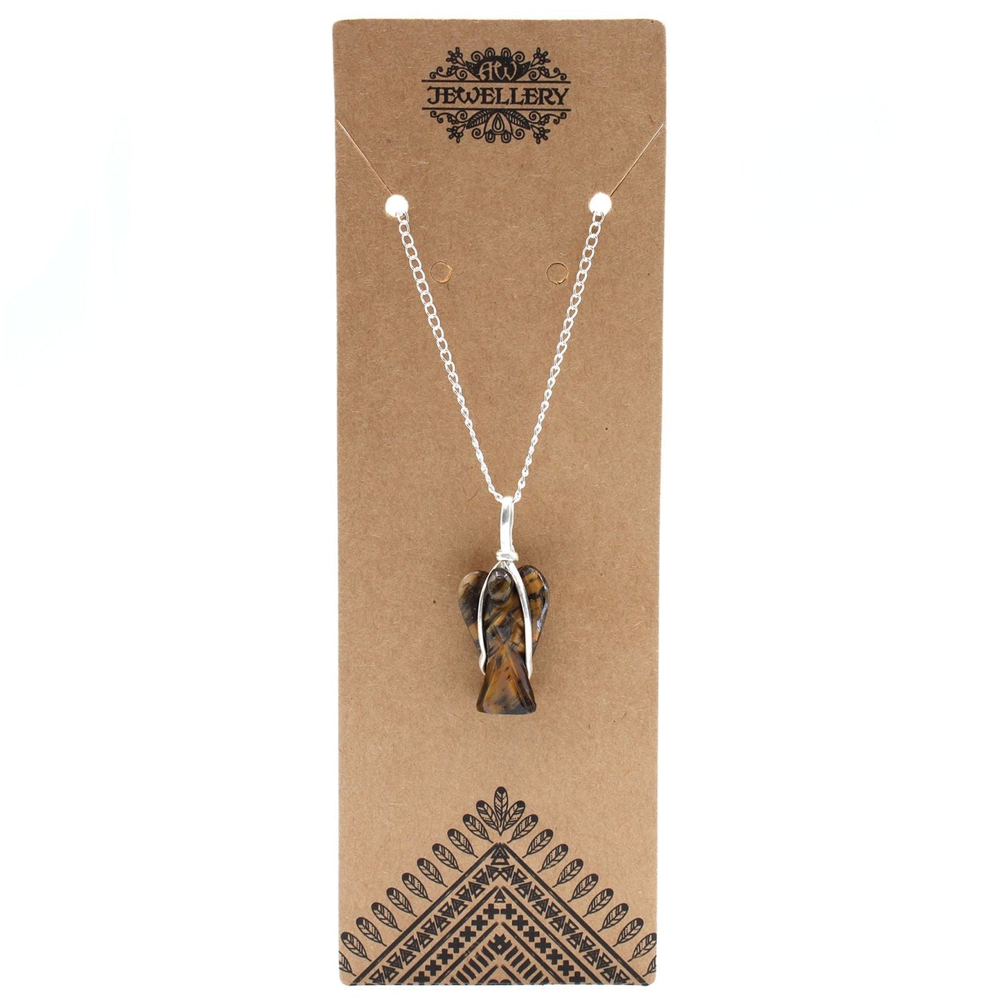 Polished Gemstone Guardian Angel Pendant - Tiger Eye featuring natural patterning and unique variations - Positive Faith Hope Love