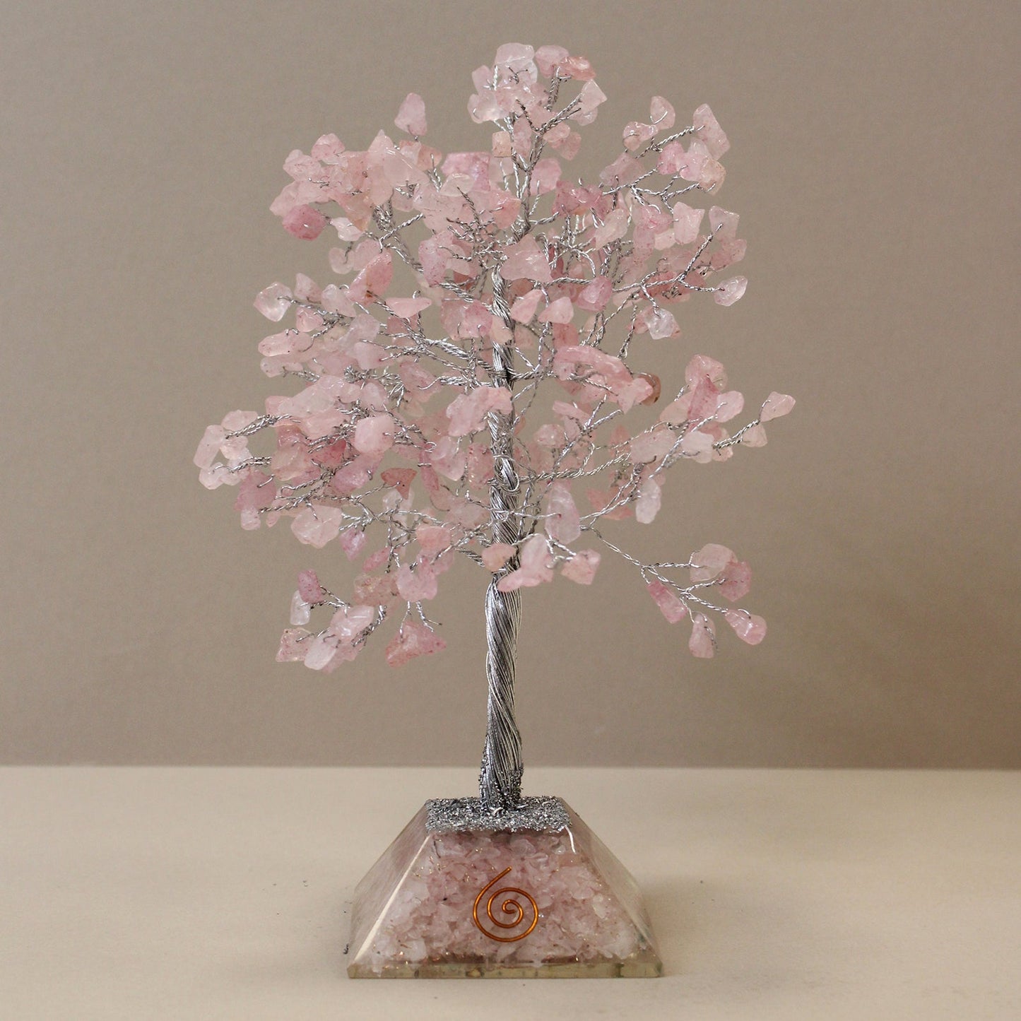 Polished Gemstone Tree with Orgonite Base - 320 Stone - Rose Quartz featuring soft pink tone and gentle translucence - Positive Faith Hope Love