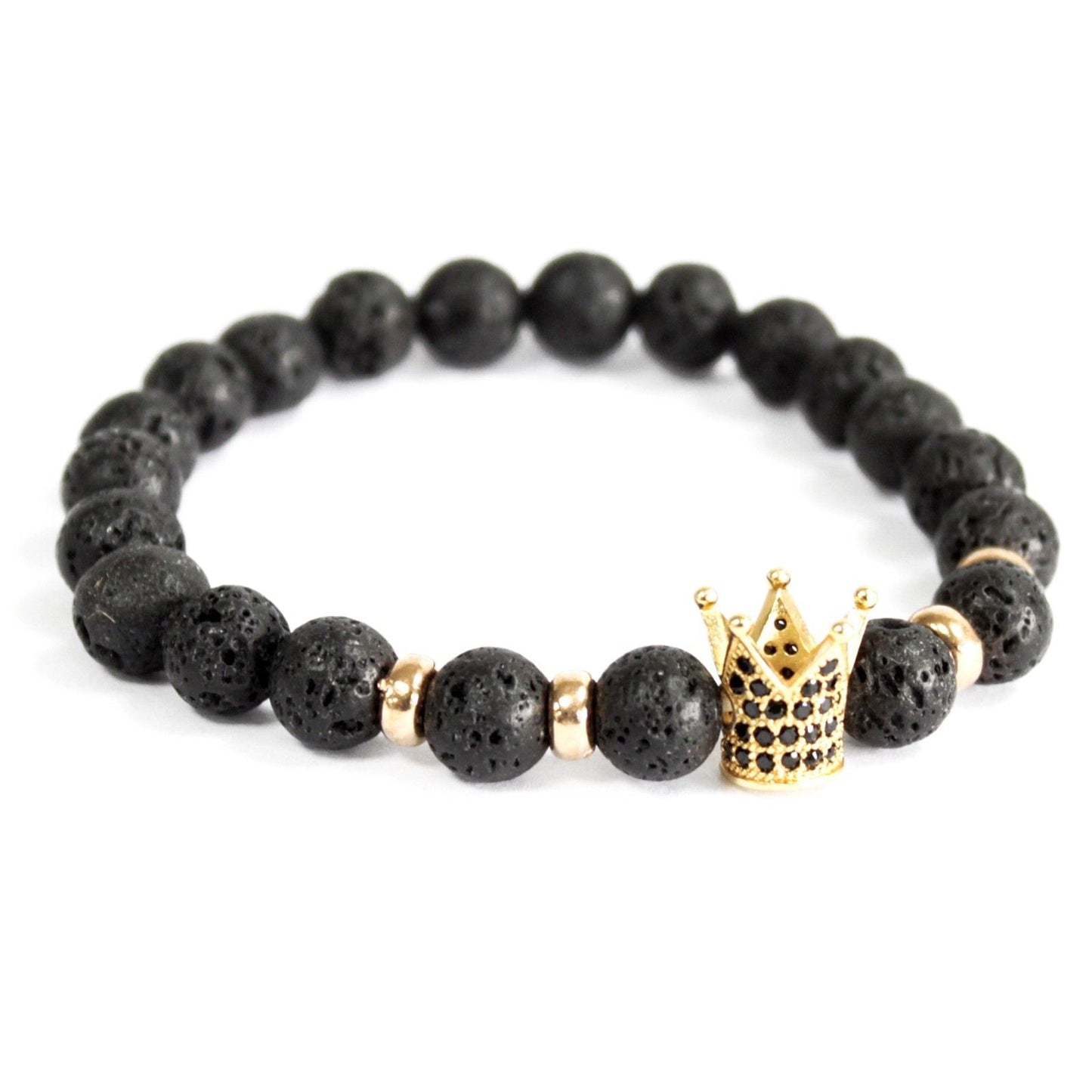 Polished Gold Crown / Lava Stone - Gemstone Bracelet featuring natural patterning and unique variations - Positive Faith Hope Love