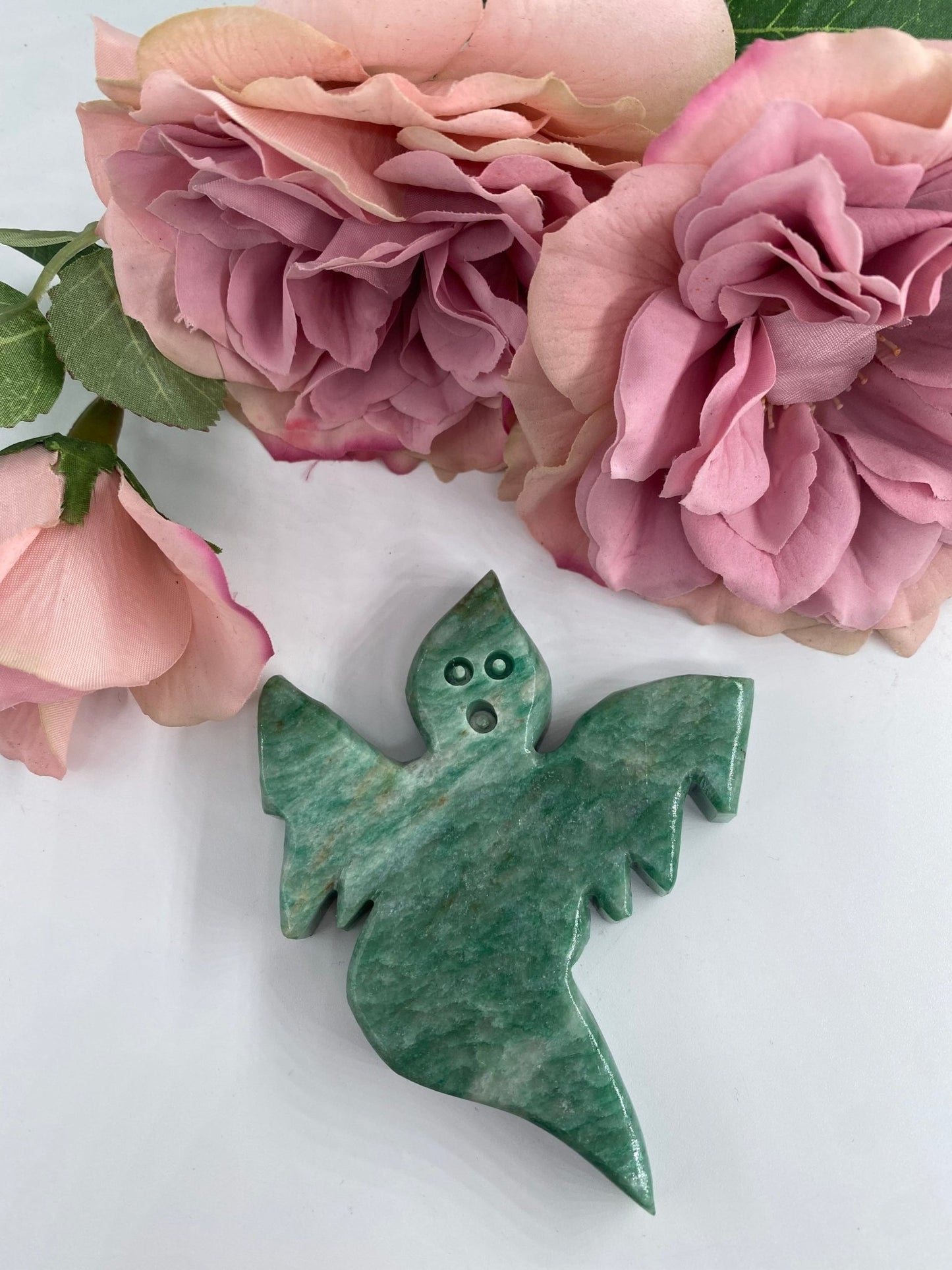 Polished Green Aventurine Ghost featuring green tone with subtle sparkle - Positive Faith Hope Love