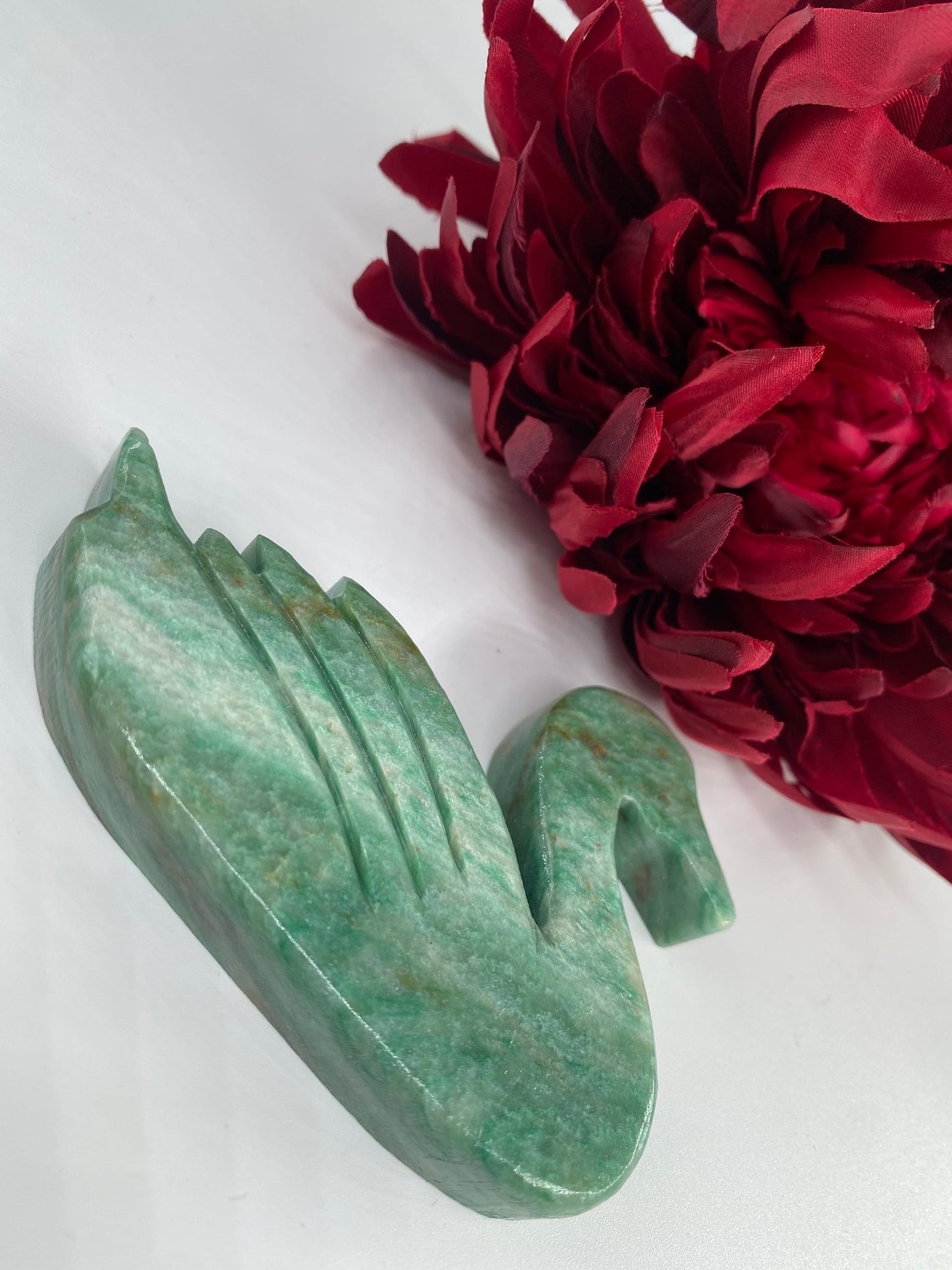 Polished Green Aventurine Swan featuring green tone with subtle sparkle - Positive Faith Hope Love