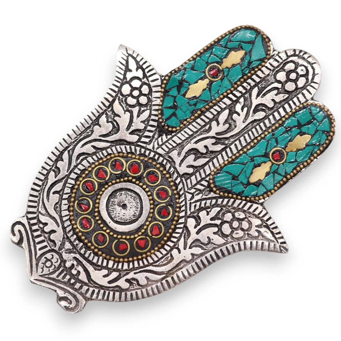 Polished Green Small Hamsa Incense Holder featuring natural patterning and unique variations - Positive Faith Hope Love