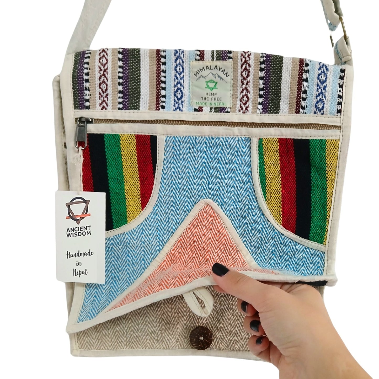 Polished Hemp Laptop Messenger Bag - Triangle featuring natural patterning and unique variations - Positive Faith Hope Love