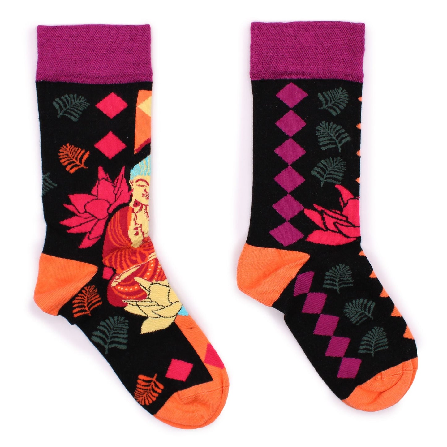 Polished Hop Hare Bamboo Socks M/L - Pink Buddha & Lotus featuring natural patterning and unique variations - Positive Faith Hope Love