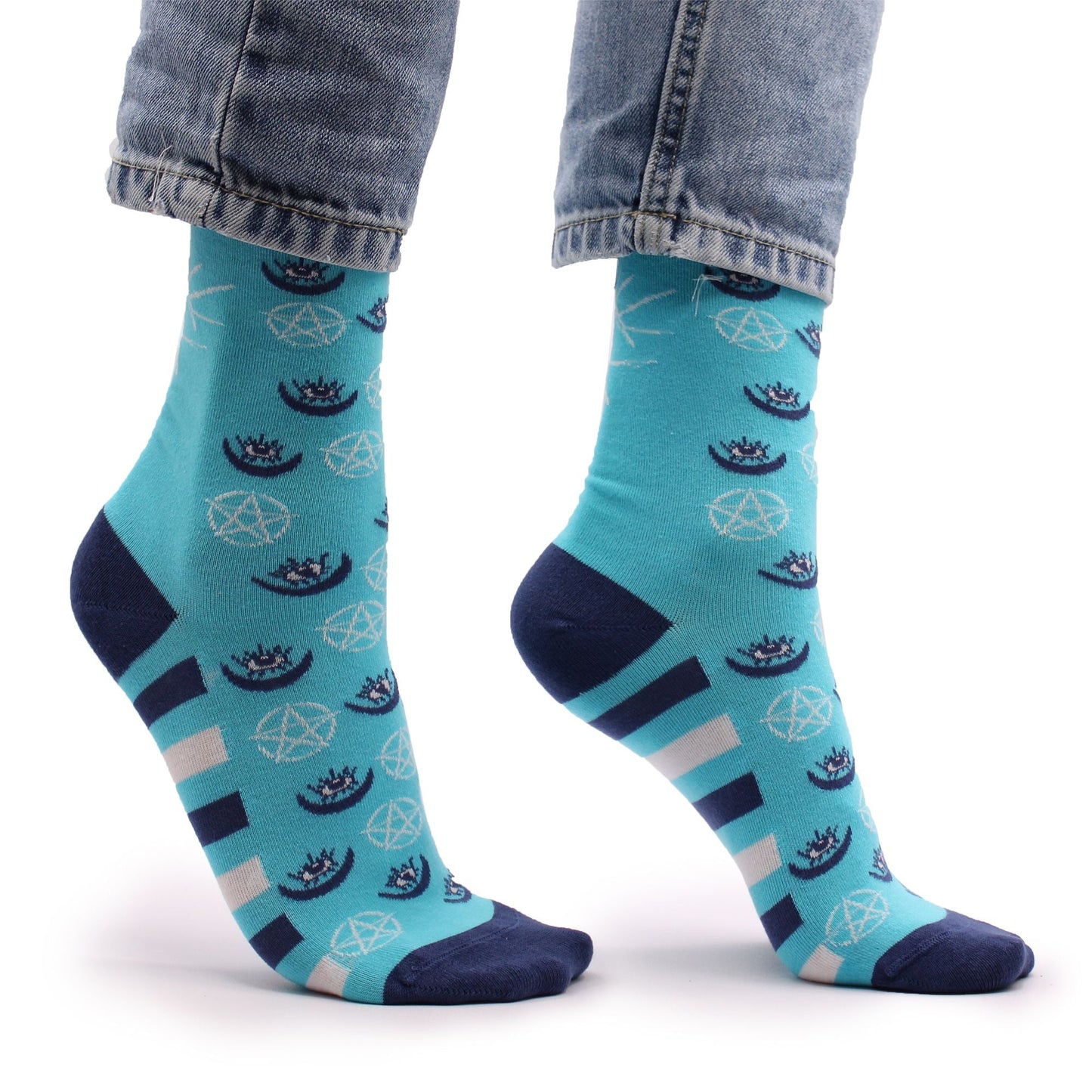 Polished Hop Hare Bamboo Socks Sm Pentagram And Evil Eye featuring natural patterning and unique variations - Positive Faith Hope Love