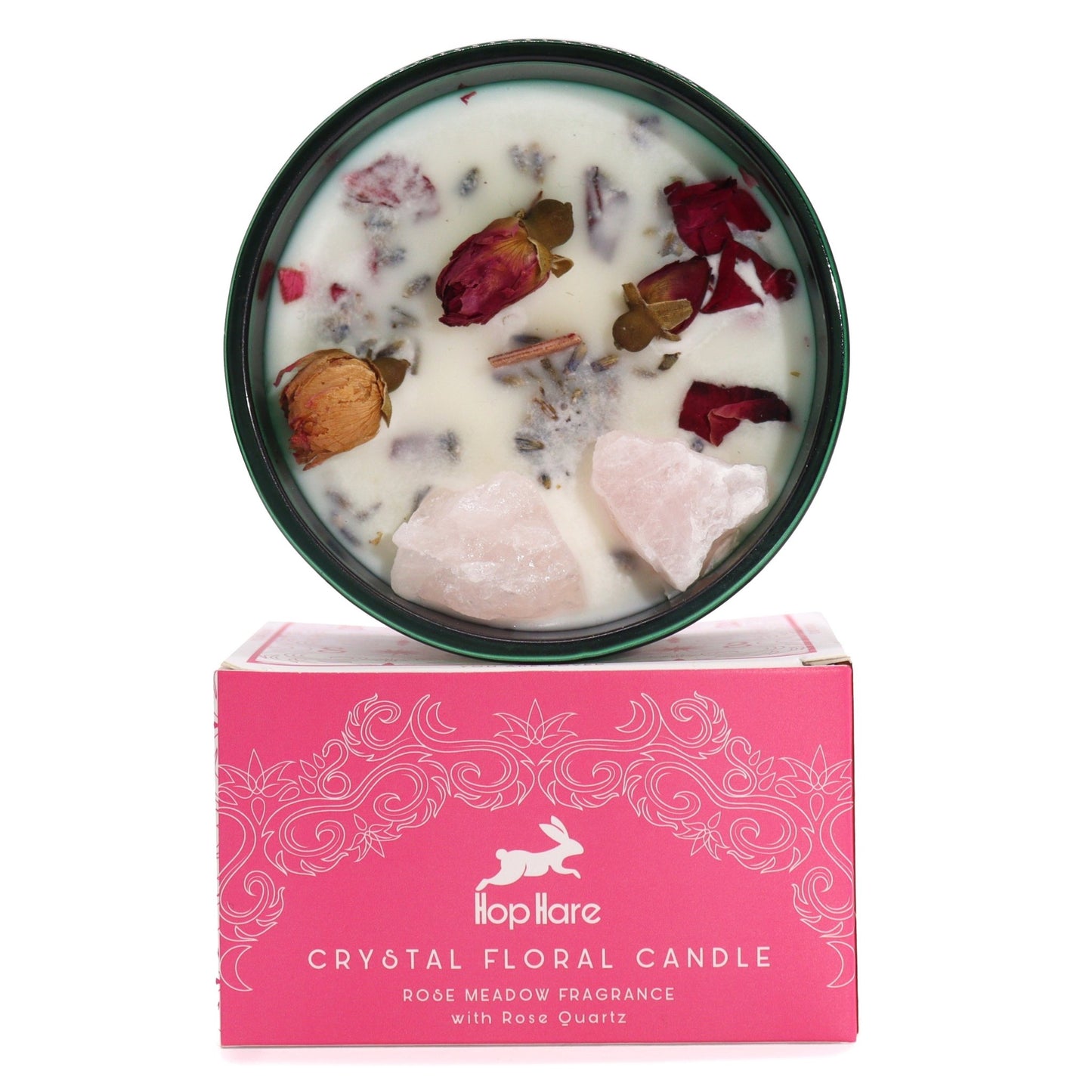 Polished Hop Hare Crystal Magic Flower Candle - The Lovers featuring natural patterning and unique variations - Positive Faith Hope Love