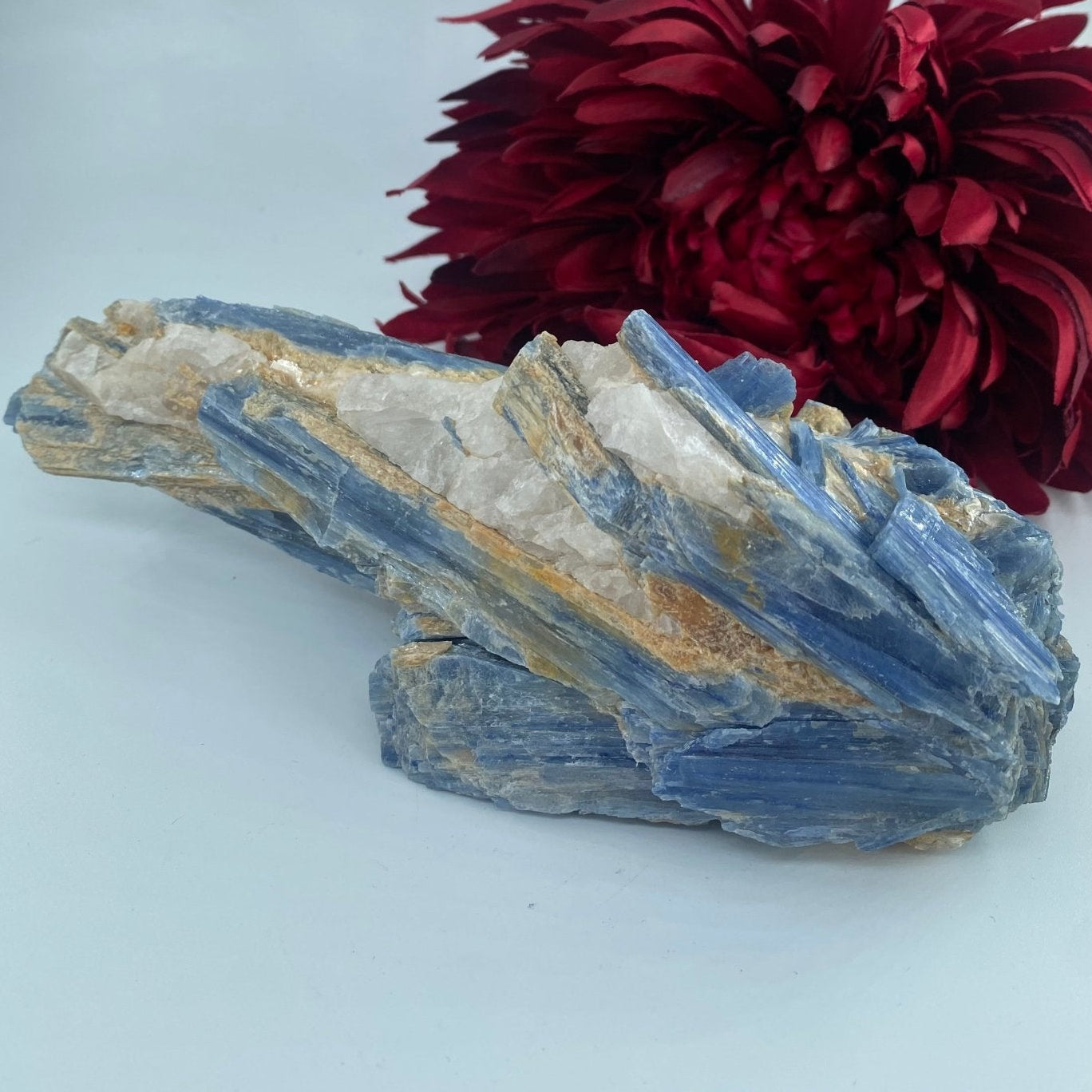 Natural Kyanite In Quartz Matrix featuring blade-like texture and blue sheen - Positive Faith Hope Love
