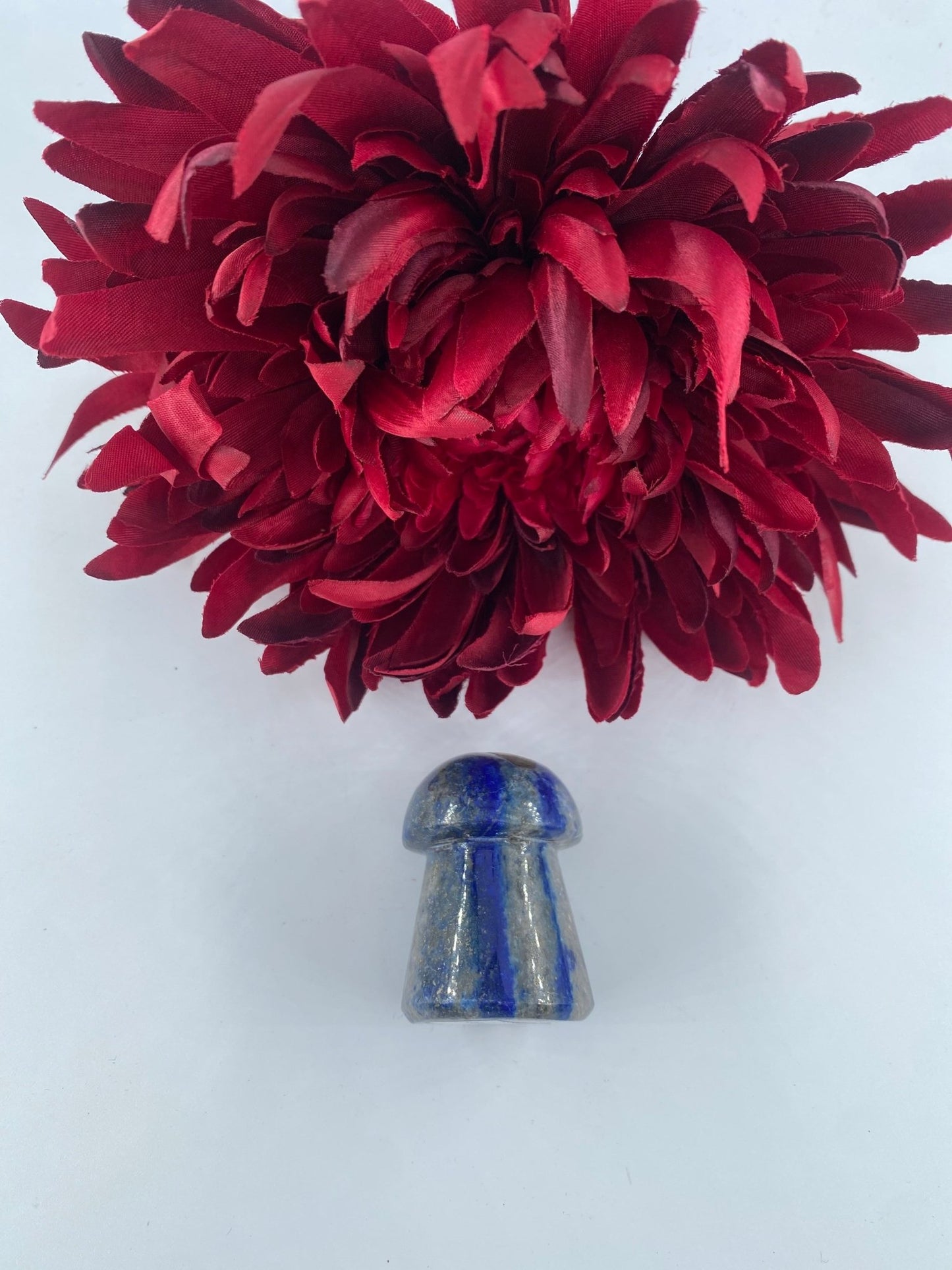 Polished Lapis Lazuli Mushroom featuring royal blue tone with gold pyrite flecks - Positive Faith Hope Love