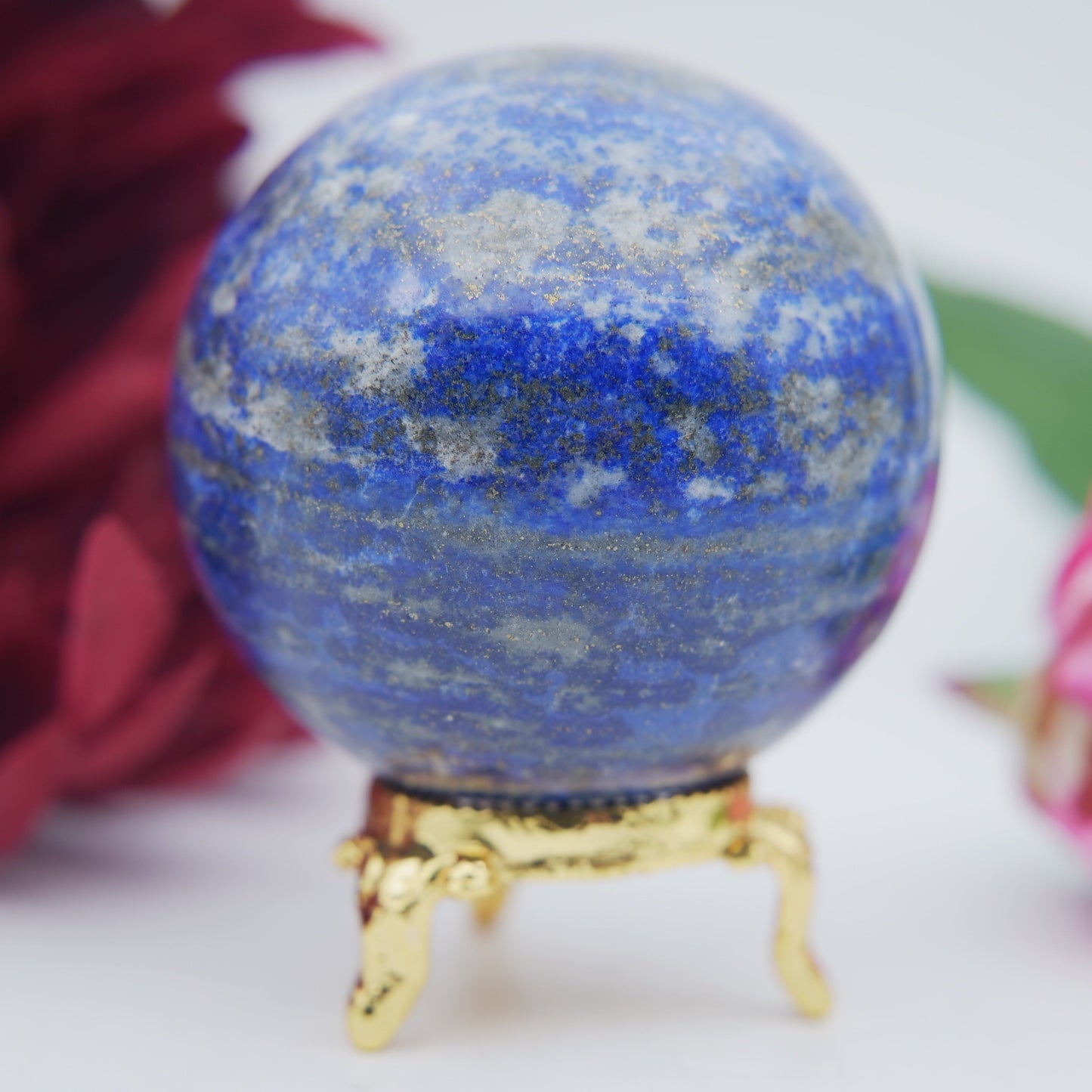 Polished Lapis Lazuli Sphere 366 grams featuring royal blue tone with gold pyrite flecks - Positive Faith Hope Love