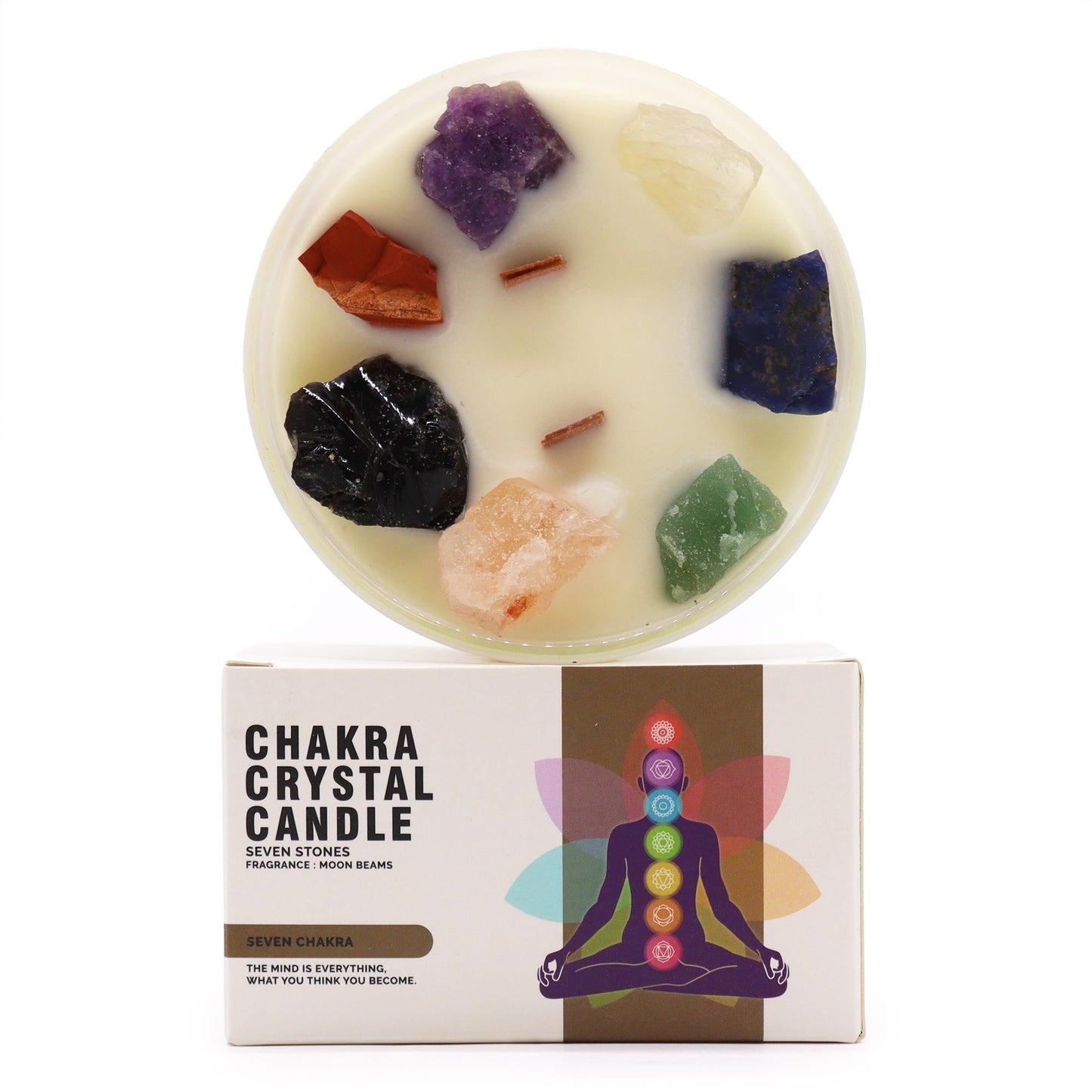Polished Large Chakra Crystal Candles - Seven Charkra featuring natural patterning and unique variations - Positive Faith Hope Love