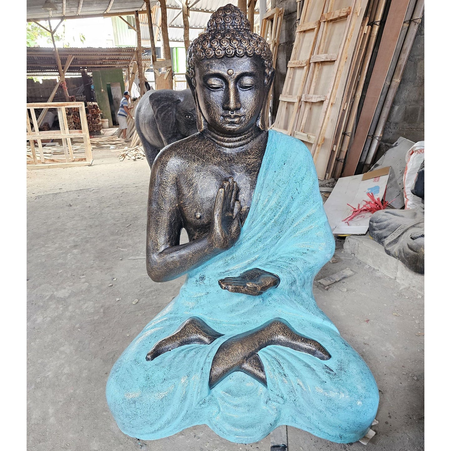 Polished Large Turquoise & Stone Buddha Meditation in Stupa - 1.5m featuring natural patterning and unique variations - Positive Faith Hope Love