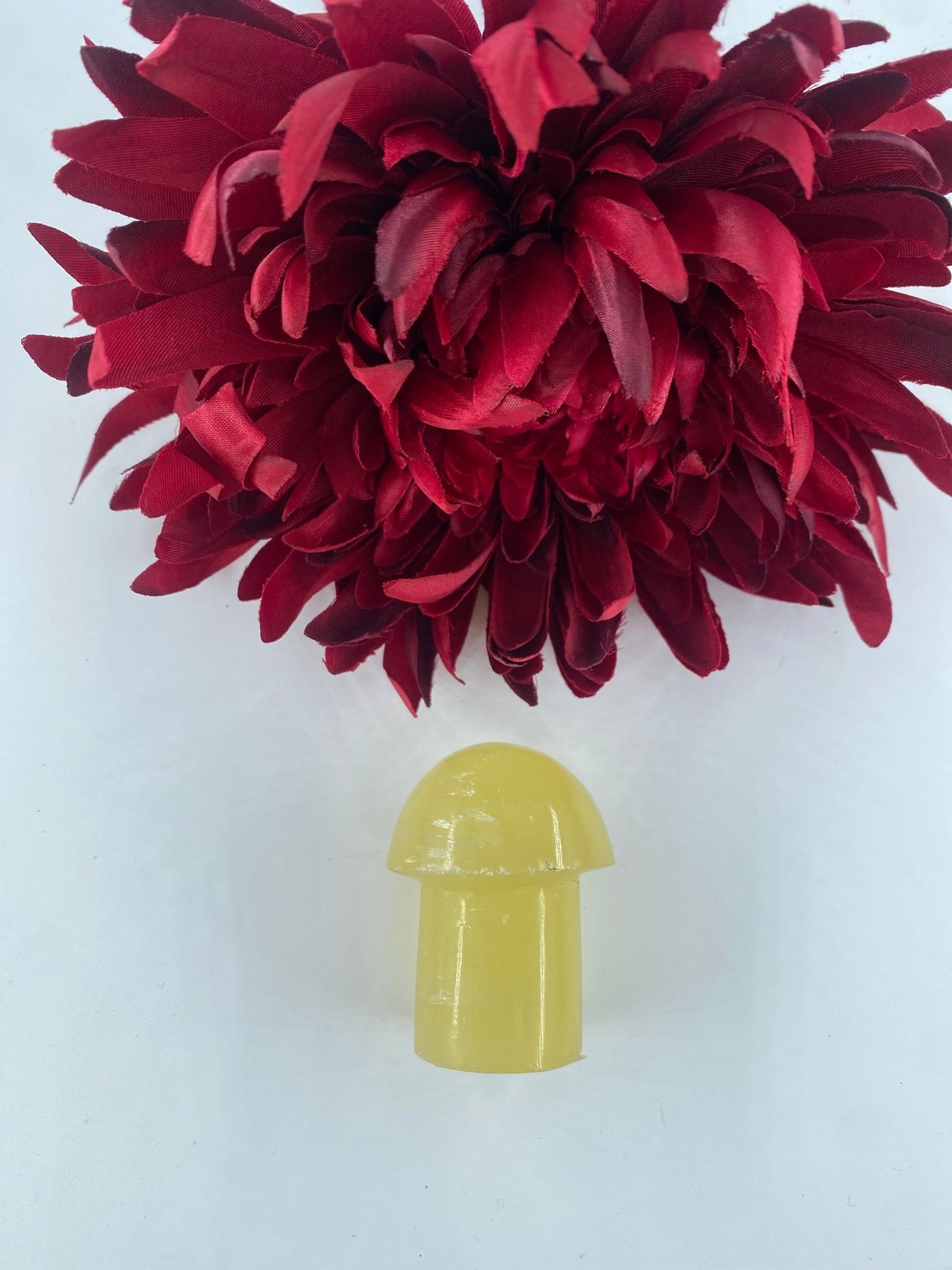 Polished Lemon Calcite Mushroom featuring soft translucent tone and gentle sheen - Positive Faith Hope Love