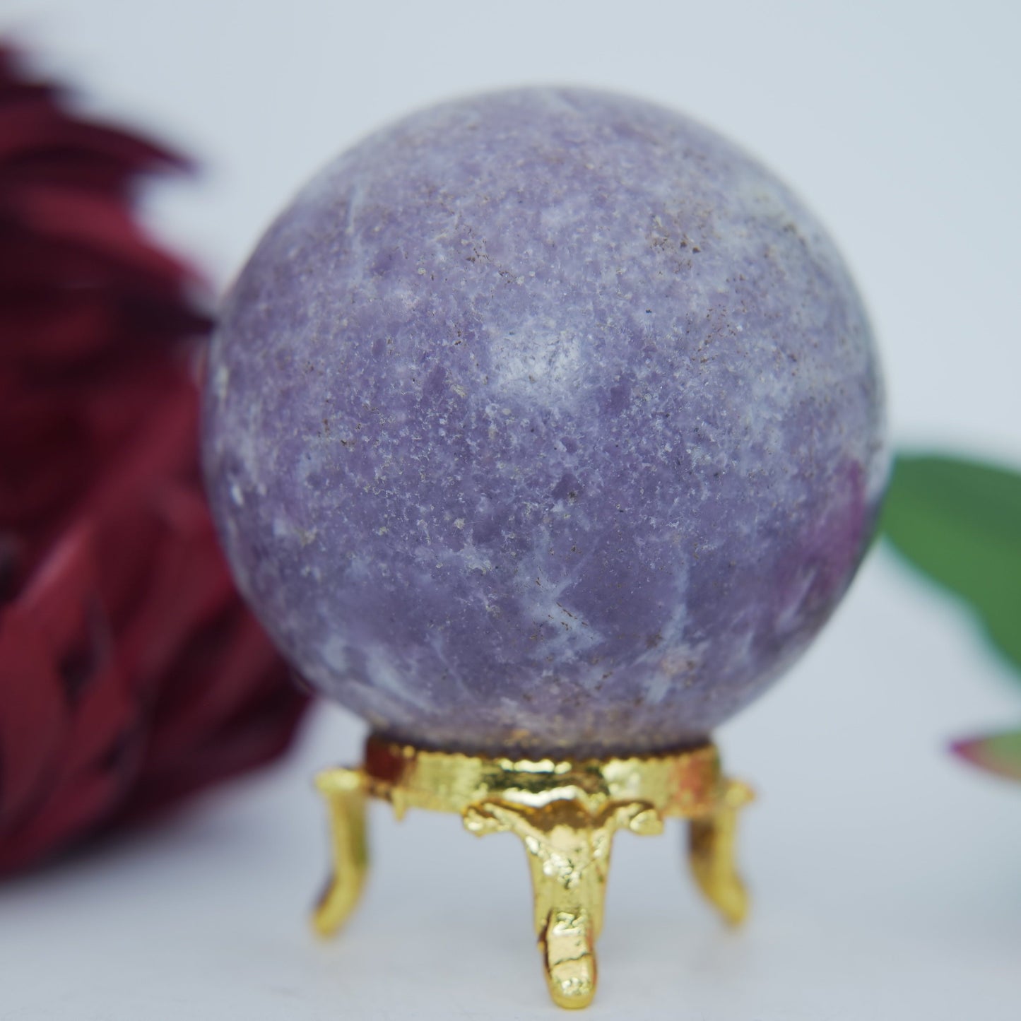 Polished Lepidolite Sphere 294g 59mm featuring lilac-mauve tone with mica sparkle - Positive Faith Hope Love