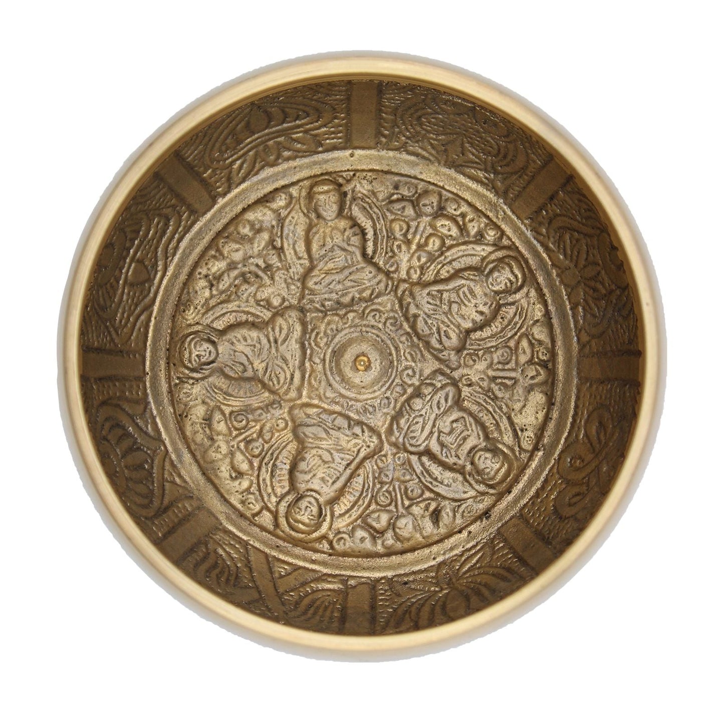 Polished Lrg Five Buddha Singing Bowl featuring natural patterning and unique variations - Positive Faith Hope Love