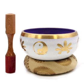 Polished Lrg Yin & Yang Singing Bowl Set- White/Purple 14cm featuring natural patterning and unique variations - Positive Faith Hope Love