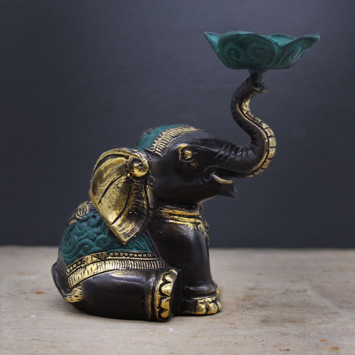 Polished Medium Elephant Candle Incense Holder featuring natural patterning and unique variations - Positive Faith Hope Love