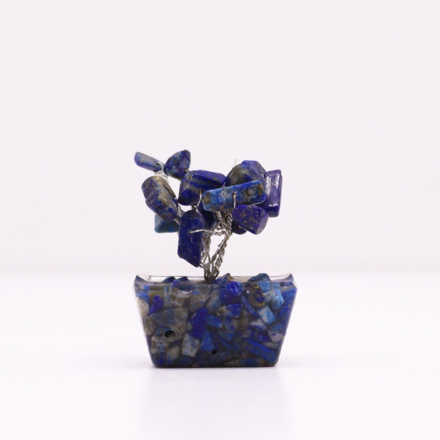 Polished Mini Gemstone Tree On Orgonite Base - Sodalite (15 stones) featuring navy-blue tone with white veining - Positive Faith Hope Love