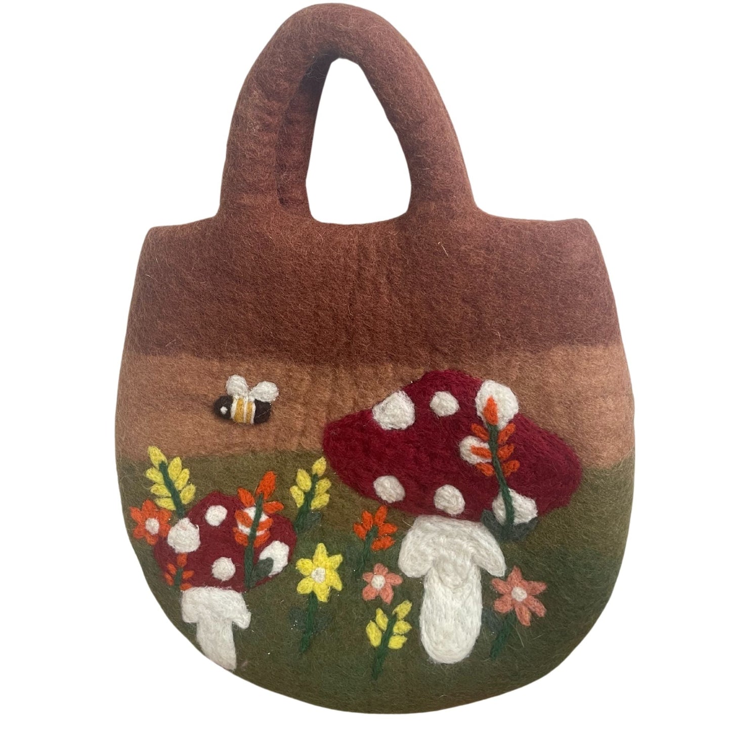 Polished Mushroom Garden Felted Bag featuring natural patterning and unique variations - Positive Faith Hope Love